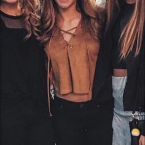 Tan lace up crop top